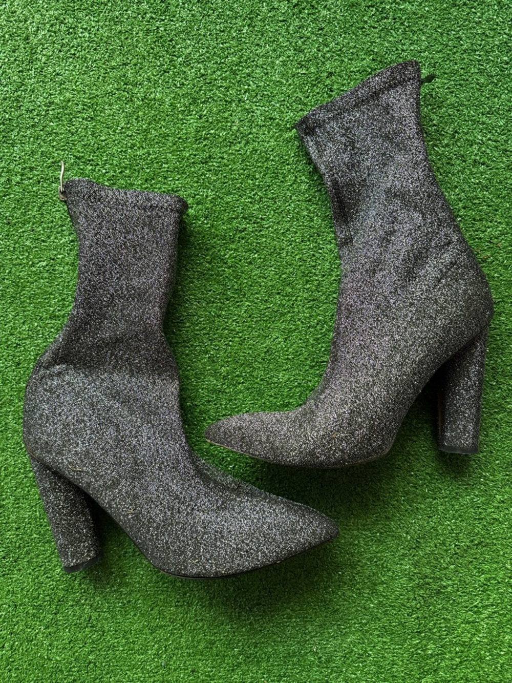 Public desire Women's Glitter Sock Booties in Charcoal Gray - Stylish High Heel